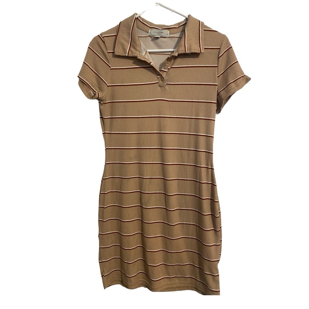 No Comment Button Down Brown Striped Collared Bodycon Mini Dress